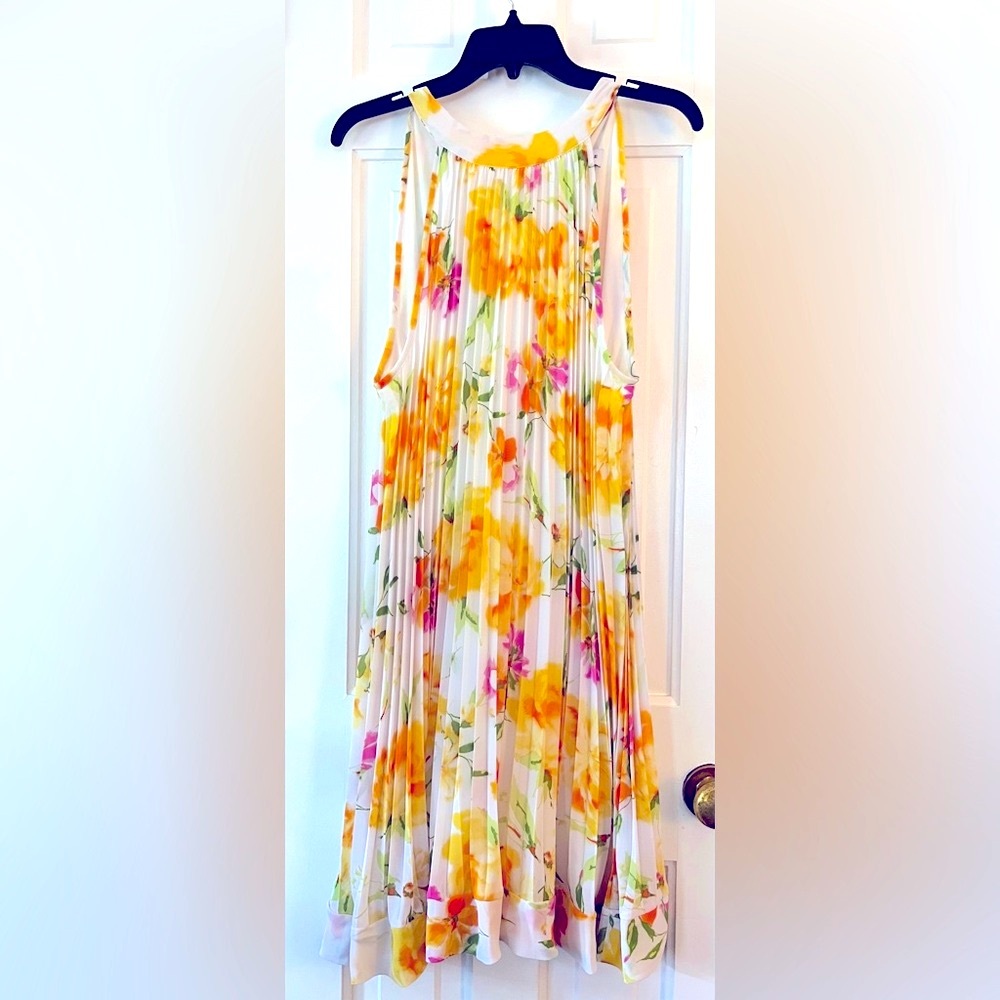 Emma & Michele Floral Pleated Dress - Yellow and Pink